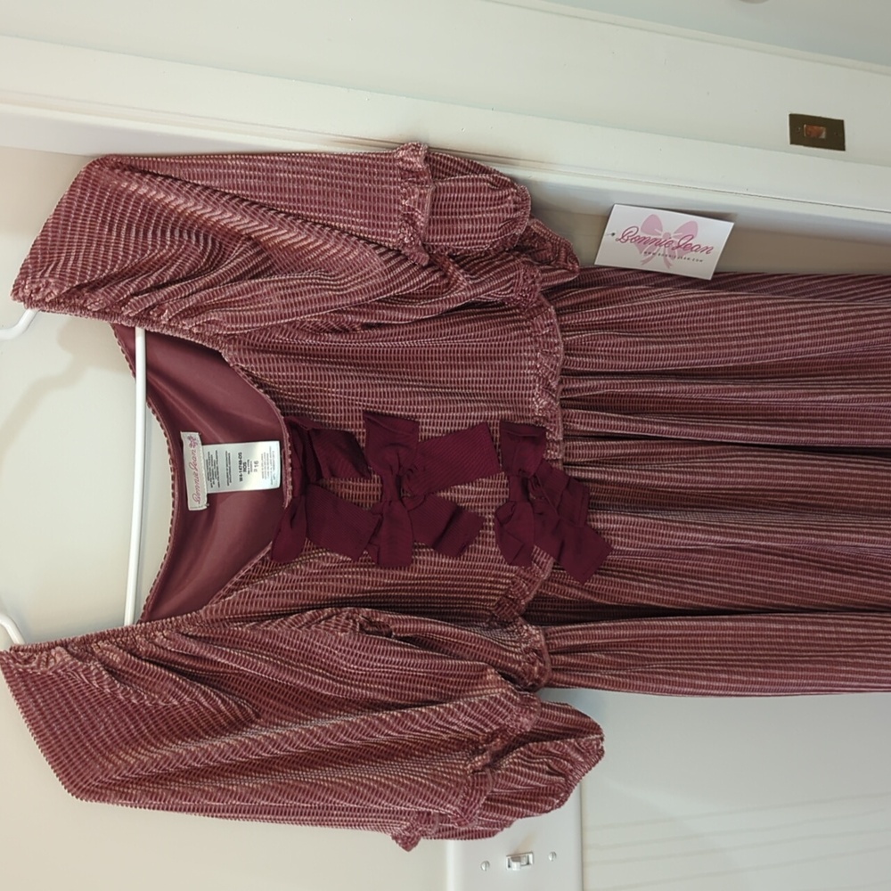 NEW Bonnie Jean Burgundy Girls Baby doll Dress with Bows Boho
